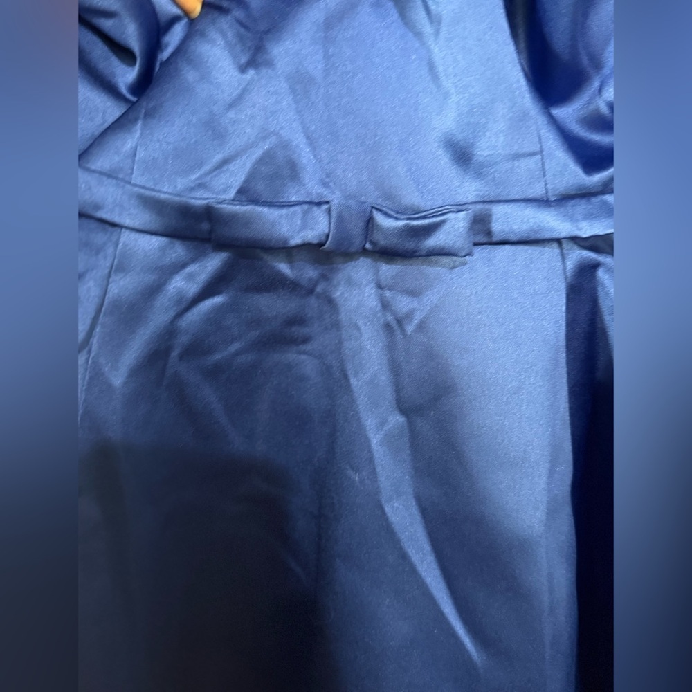 Blue Pleated Off-Shoulder Dress bow waist satin wedding guest formal cocktail - Picture 8 of 15